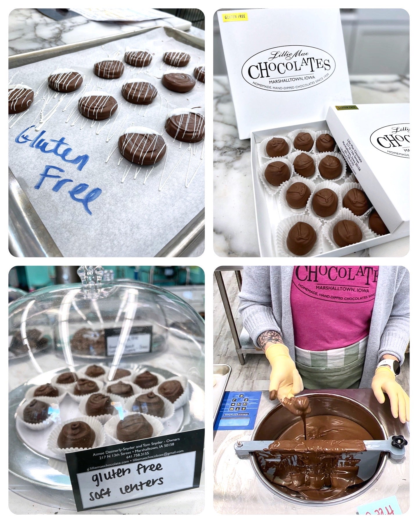 Gluten-Free Oreo Cookies clearly labeled on a tray at Lillie Mae Chocolates