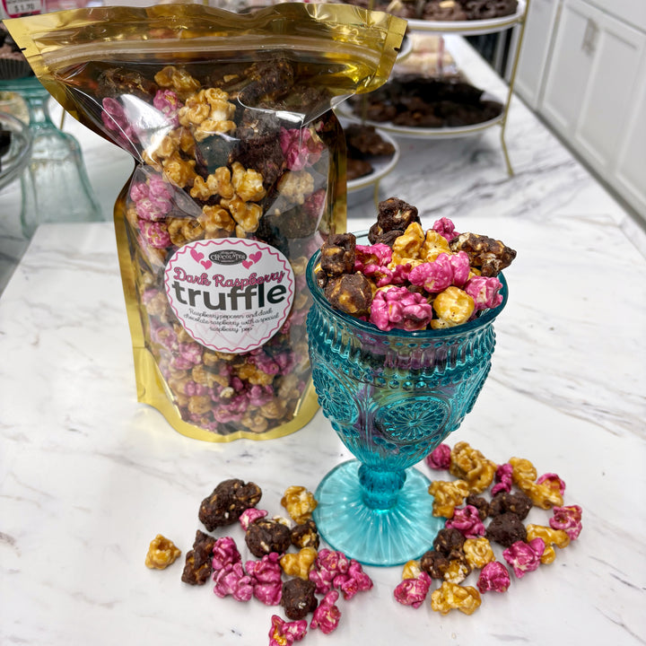 Dark chocolate Raspberry Truffle Popcorn - Valentine’s