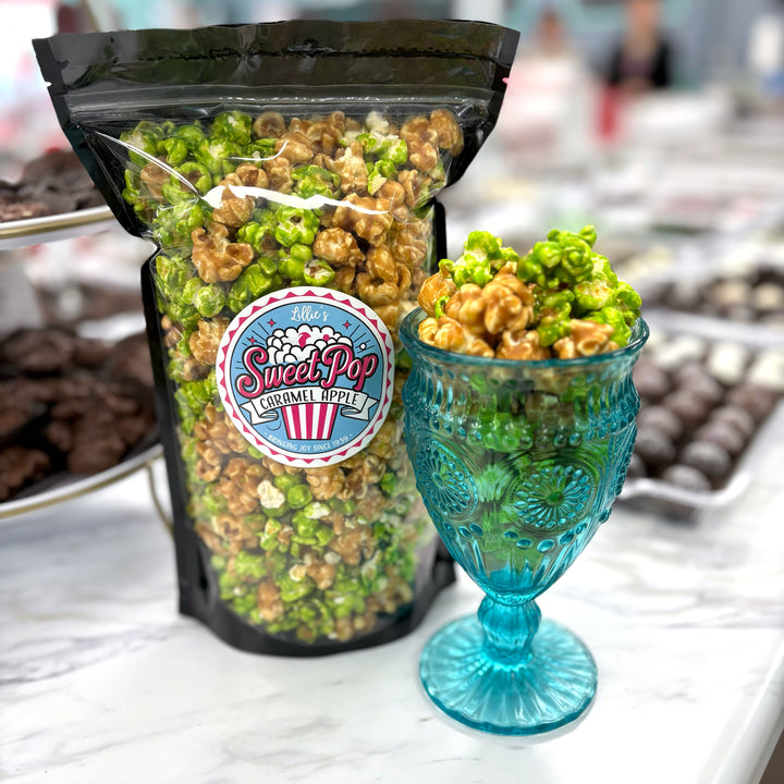 Our Caramel Apple Popcorn combines the crisp sweet and sour taste from our apple popcorn, with the rich, buttery flavor of our handcrafted caramel popcorn.