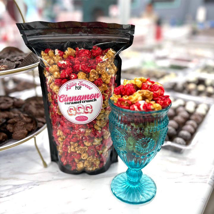 Our Cinnamon Caramel Crunch Popcorn brings the flavor of our warm, sweet cinnamon popcorn and our buttery salted caramel popcorn together to create a delectable, cozy blend.