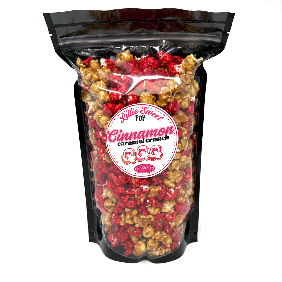 Our Cinnamon Caramel Crunch Popcorn brings the flavor of our warm, sweet cinnamon popcorn and our buttery salted caramel popcorn together to create a delectable, cozy blend.