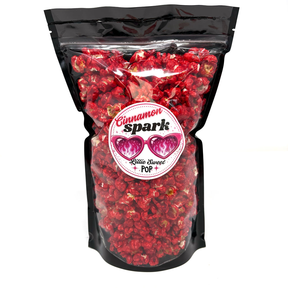 Our Cinnamon Spark Popcorn brings a warm, sweet cinnamon crunch to every bite.