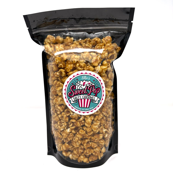 Bag of our salty, buttery Salted Caramel Popcorn. Made it small batches and coated to perfection.