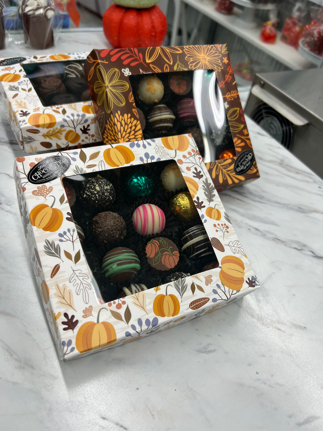 Fall Harvest Window Gift Assortments - Truffles, Deluxe, or Soft Center Gift Boxes