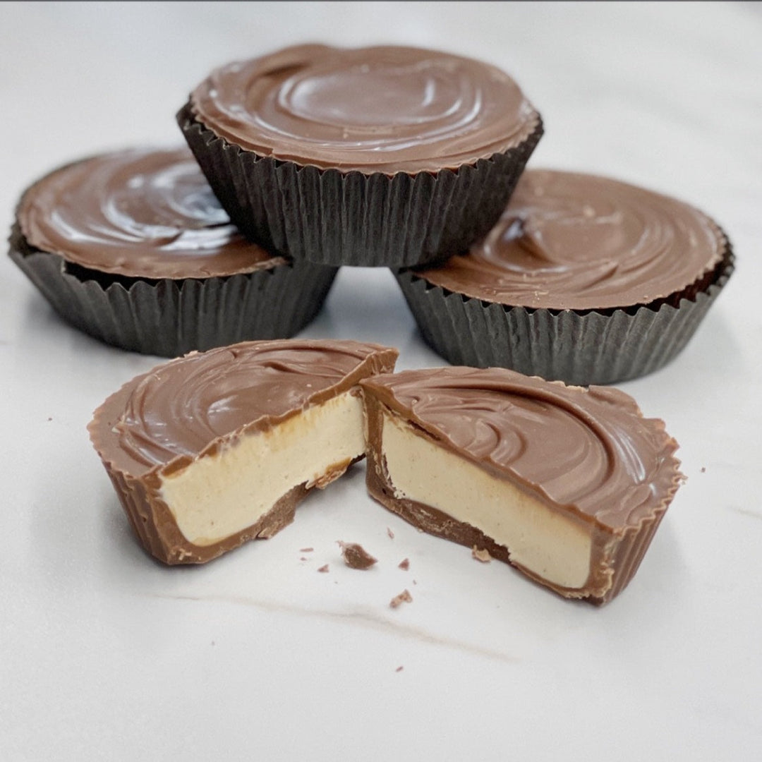 Our smooth and creamy peanut butter truffle in milk or dark chocolate
